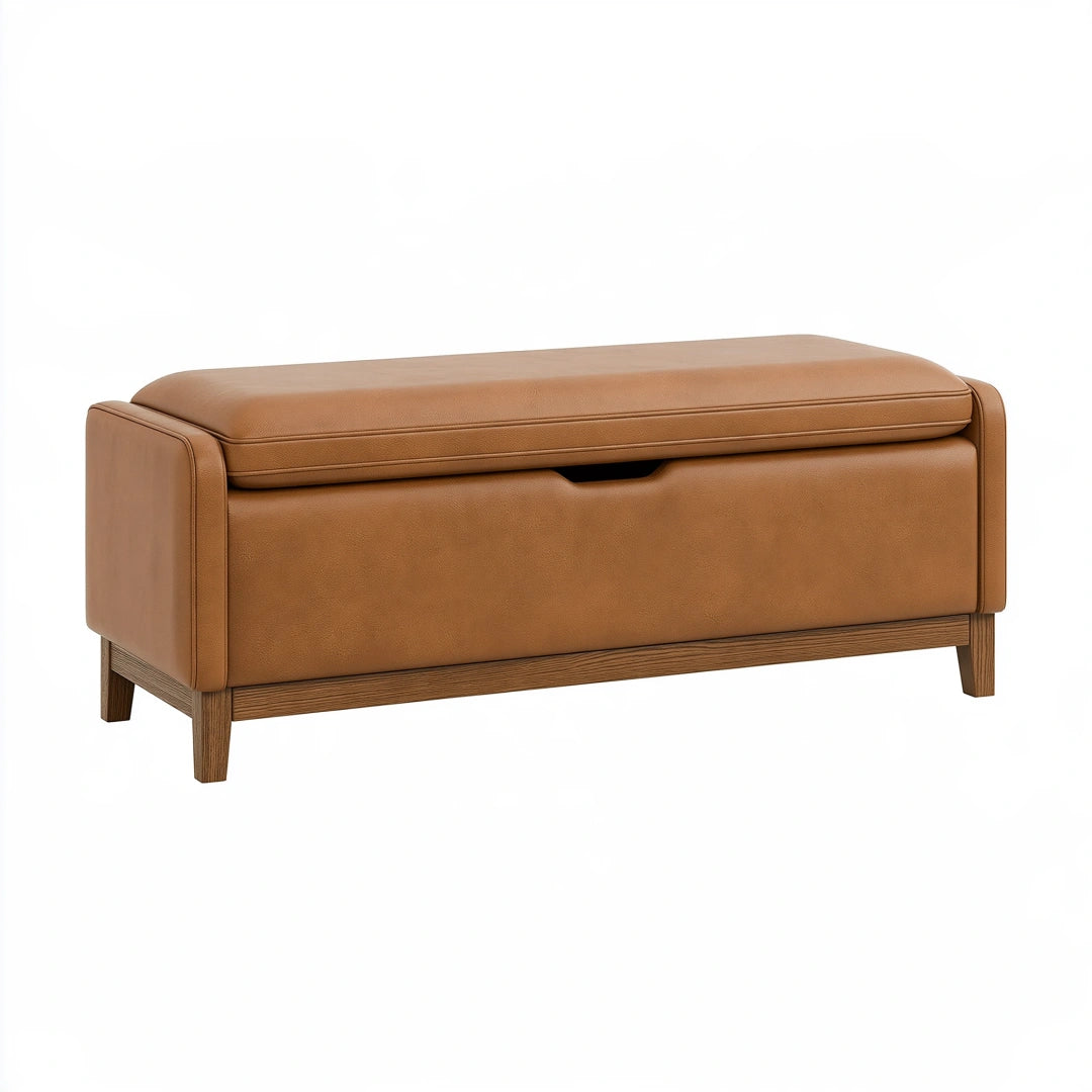 Banc de rangement 120 x 45 x 48 cm aspect cuir marron style contemporain