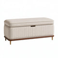 Banc coffre 120 x 45 x 48 cm en tissu beige avec rangement capitonné