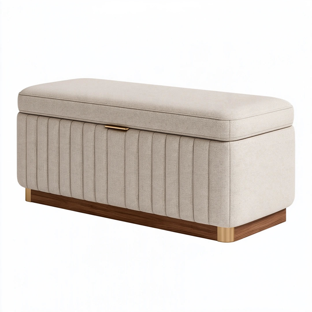 Banc coffre 100 x 45 x 48 cm en tissu beige style contemporain avec rangement