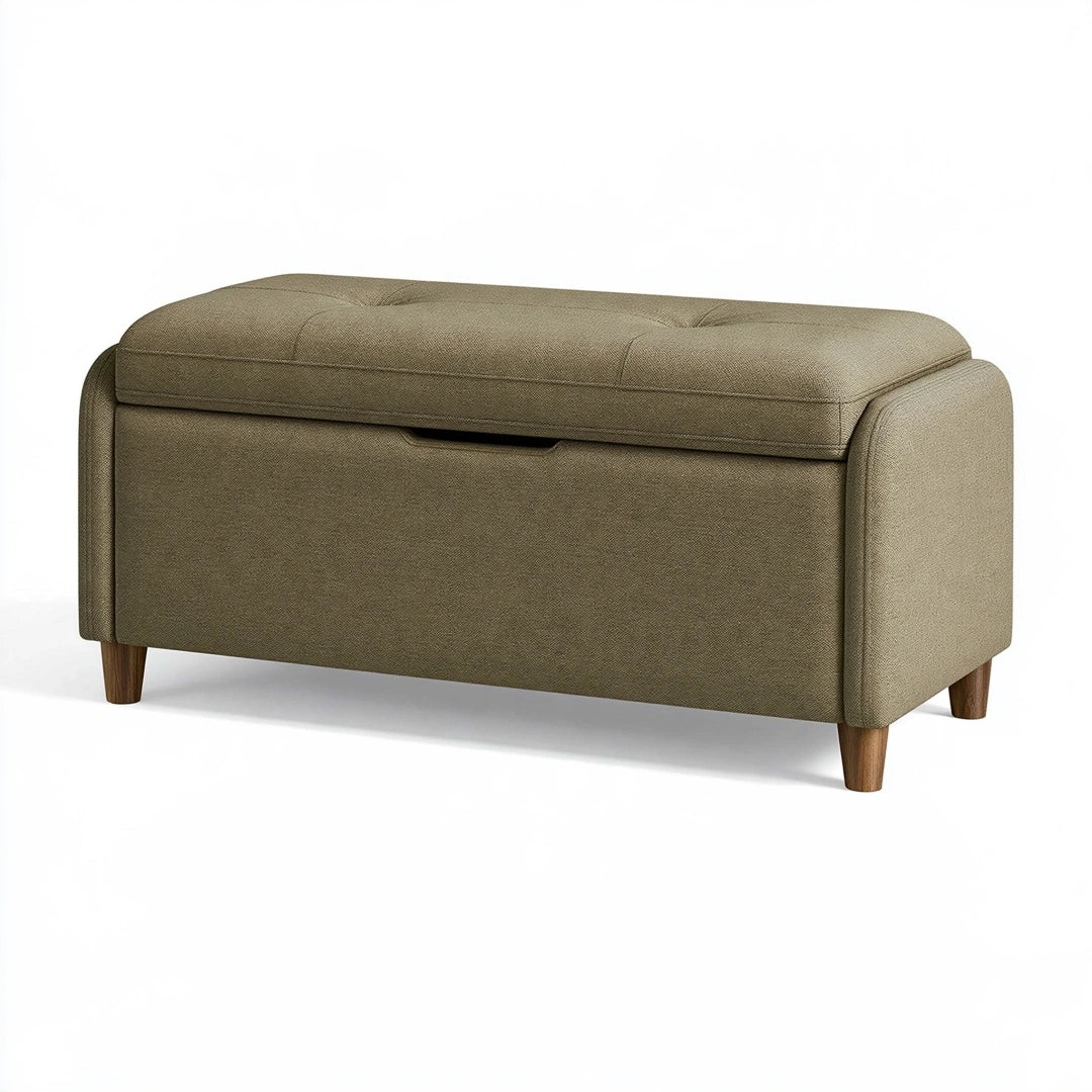 Banc coffre de rangement 110 x 45 x 55 cm en tissu kaki style contemporain