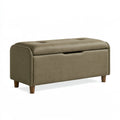 Banc de rangement 100 x 45 x 48 cm en tissu taupe avec assise capitonnée