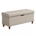 Banc coffre 120 cm en tissu beige avec rangement et assise capitonnée