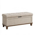 Banc de rangement 120 x 45 x 50 cm en tissu beige avec pieds en bois - assise capitonnée