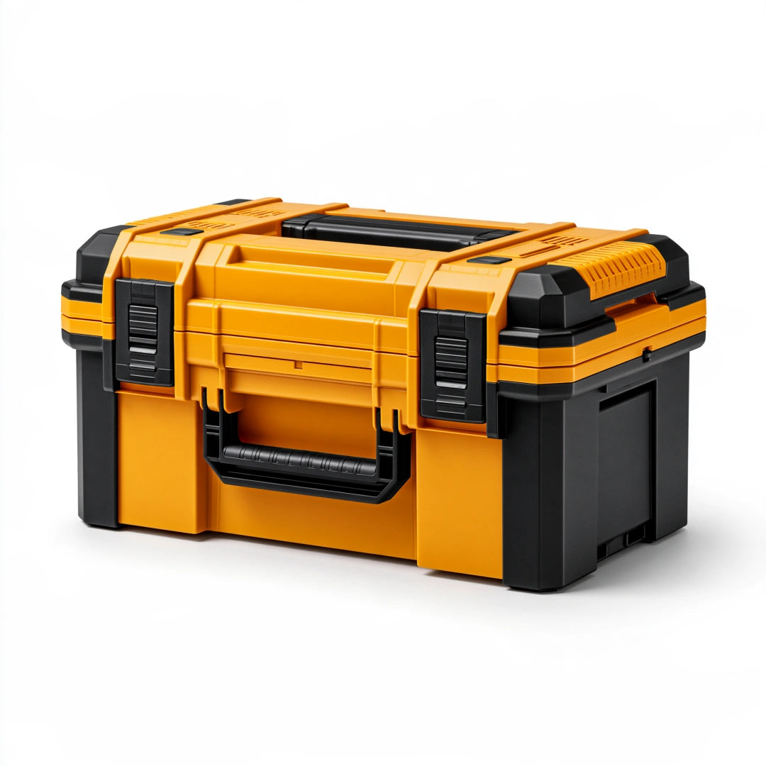 Caisse à outils 55 cm en plastique orange et noir avec poignée et fermetures