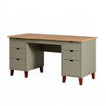 Bureau à tiroirs 140 x 60 x 75 cm en panneaux de bois vert kaki style vintage
