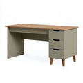 Bureau 120 x 60 x 75 cm en panneaux de bois vert kaki et décor chêne avec 3 tiroirs style scandinave
