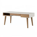 Bureau 140 x 60 x 75 cm blanc et bois avec 2 tiroirs style scandinave