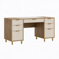 Bureau à tiroirs 140 x 60 x 75 cm en panneaux dérivés du bois marron et blanc style contemporain