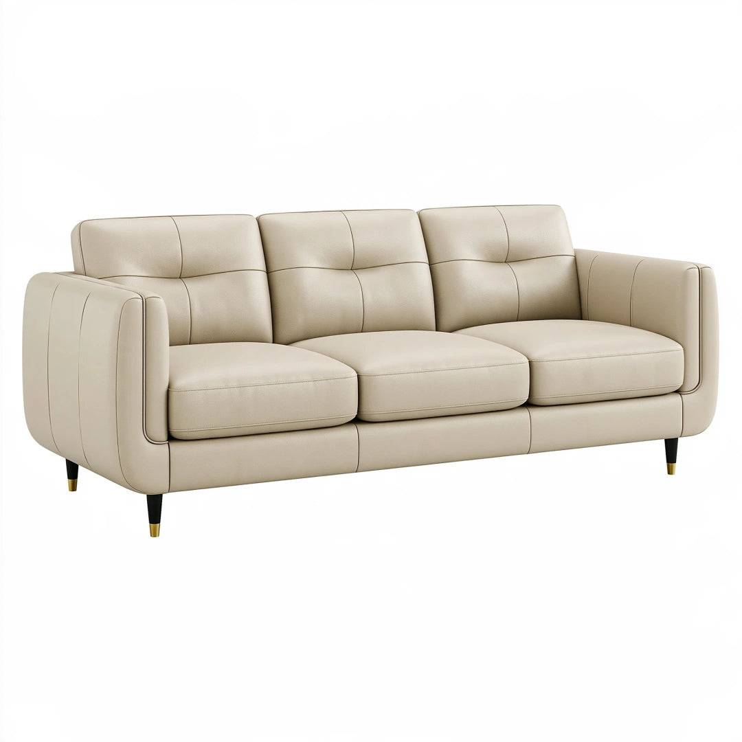 Canapé 3 places 210 x 92 x 88 cm aspect cuir beige moderne à accoudoirs