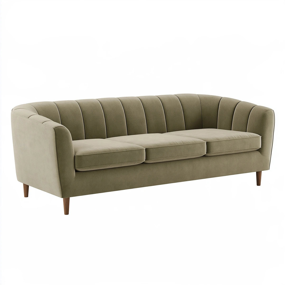 Canapé 3 places 220 cm en tissu vert olive - style contemporain avec pieds en bois
