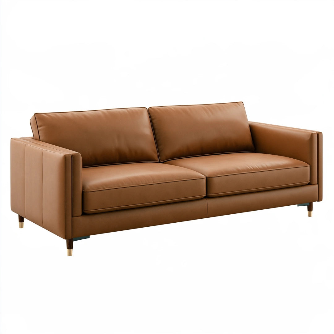 Canapé 3 places 190 cm marron en revêtement synthétique aspect cuir style contemporain