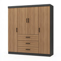 Armoire 180 x 52 x 200 cm en panneaux de bois brun et noir avec 4 portes et 3 tiroirs