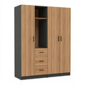 Armoire de rangement 120 x 50 x 200 cm effet bois brun et noir à 3 portes et 3 tiroirs