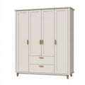 Armoire de rangement 160 x 50 x 190 cm en bois blanc style scandinave avec 4 portes et 2 tiroirs